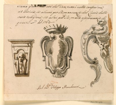 Tekening, Ontwerp voor een console en wapenschild, 1763 door Filippo Marchionni