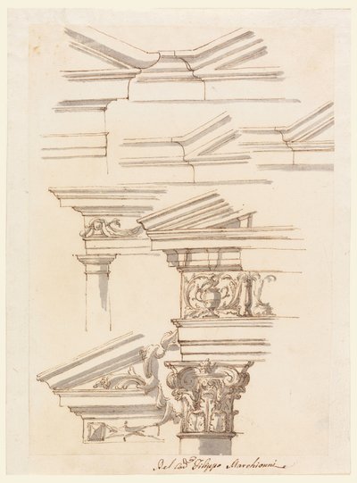 Tekening, Studies voor kroonlijsten en fronton, ca. 1770 door Filippo Marchionni