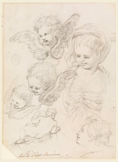 Tekening, Studies voor een religieuze voorstelling, 1725-40 door Filippo Marchionni