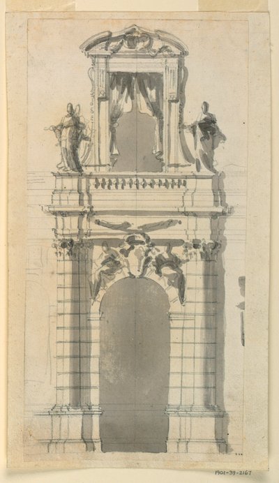 Tekening, De verhoging van het onderste centrale deel van een herenhuis, 1770-85 door Filippo Marchionni