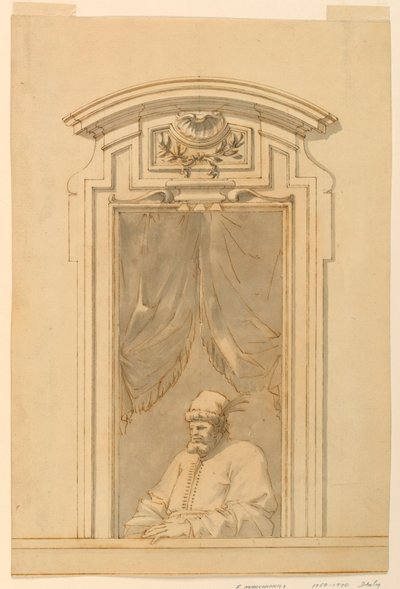 Tekening, Venster en de helft van een figuur van een Turk, 1750-70 door Filippo Marchionni