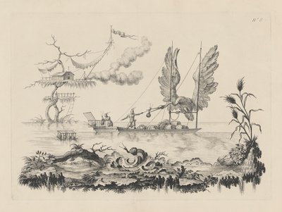 Boot met vleugels als zeil door Filippo Morghen
