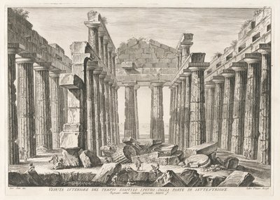 Interieurzicht van de Hexastyle Hypaethral Tempel vanuit het noorden, uit Antichit? di Pesto (Antiquiteiten van Paestum) door Filippo Morghen