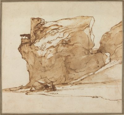Landschap met een grote rots door Filippo Napoletano