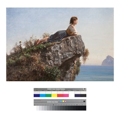 Jong meisje op een rots in Sorrento door Filippo Palizzi