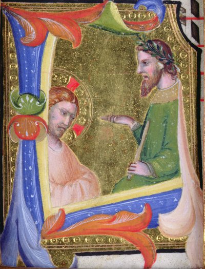 Christus voor Pilatus, in de versierde initiaal L, ca. 1403-05 door Filippo di Matteo Torelli
