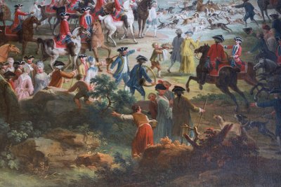 Hertenjacht (Caccia al cervo), door Vittorio Amedeo Cignaroli, olieverf op doek, zaal van schildknapen, Jachthuis, door Filippo Juvarra, Stupinigi, Piëmont, Italië door Filippo or Juvara Juvarra