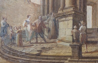 Genrescène, olieverf op hout, detail van de salonluiken, Koningin
