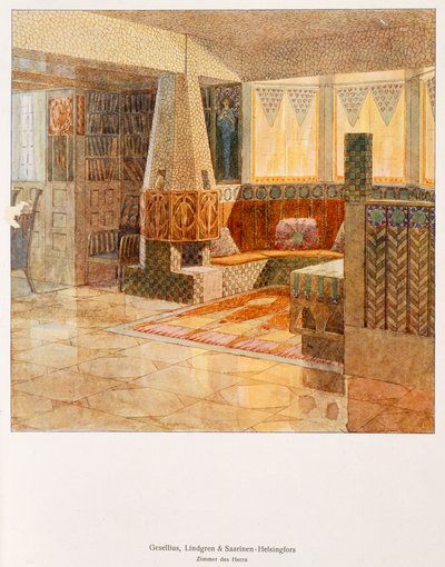 Herenkamer, ontworpen door Gesellius, Lindgren en Sarrinen-Helsingfors, uit een Duitse publicatie, c.1895 door Finnish School