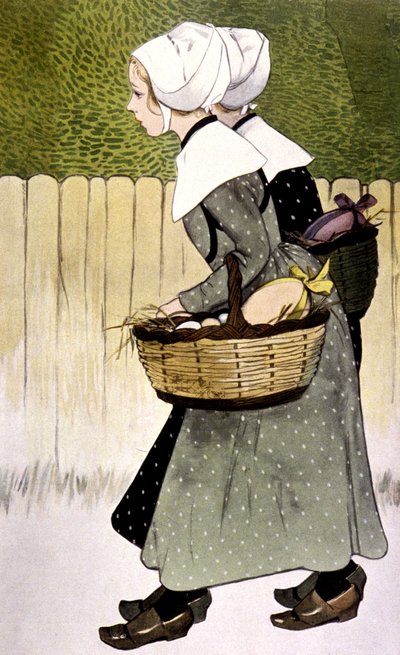 Dienstmeisjes die paaseieren dragen, ca. 1900 door Firmin Bouisset
