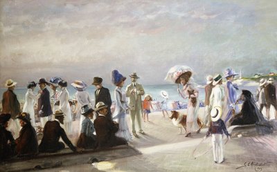 Strandscène door Firmin Marcelin Michelet