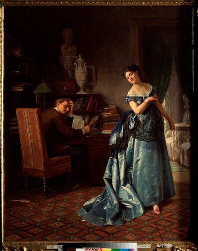 Een modieuze dame, voorbereiding voor een bal door Firs Sergeevich Zhuravlev