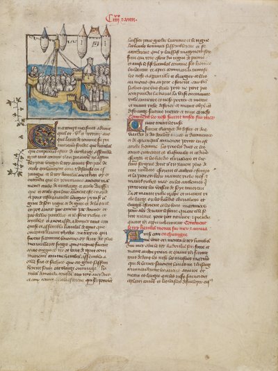De vloot van Hannibal op weg naar Spanje door First Master of the Bible historiale of Jean de Berry