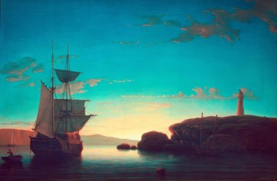 Vuurtoren bij Camden, Maine door Fitz Henry Lane