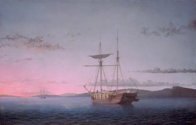 Houtvrachtschepen in de avond op Penobscot Bay door Fitz Henry Lane