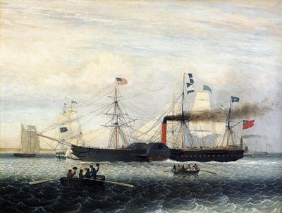 De Britannia die de Haven van Boston binnenvaart, 1848 door Fitz Henry Lane