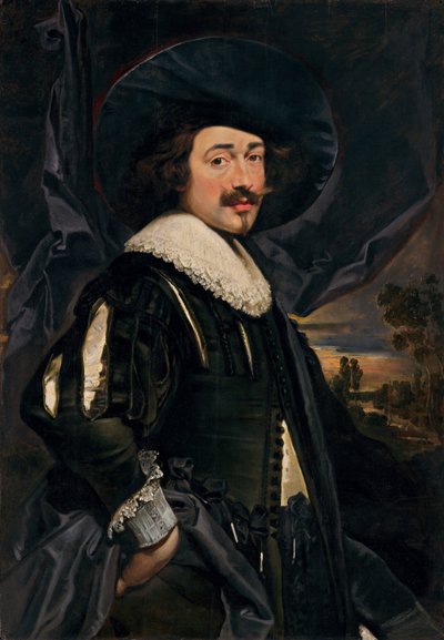 Portret van een man met een breedgerande hoed door Flemish 17th Century