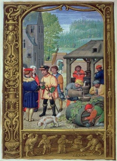 Oktober: Wijnoogst, uit een Getijdenboek, of het Golfboek, c.1520-30 door Flemish School