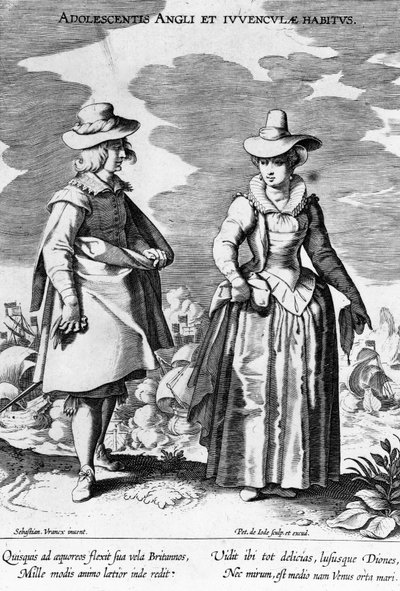 Adoloscentis Angli, uit Habitus Vararium Gentium Ornatus, gemaakt door Peiter de Jode I naar Sebastiaan Vranck, 1600-1634 door Flemish School
