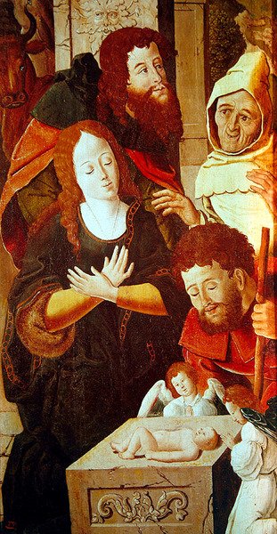 Aanbidding van de Herders, detail van een drieluik, ca. 1530 door Flemish School