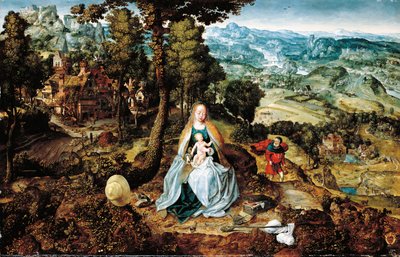 Een Uitgebreid Landschap met de Rust tijdens de Vlucht naar Egypte, Antwerpse School, c.1520 door Flemish School