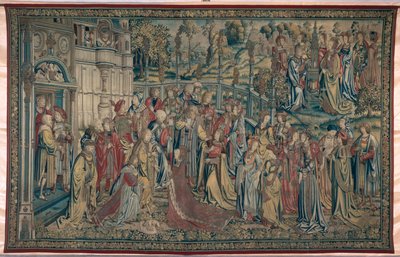 Bathseba naar het Paleis Geroepen, Wandtapijt van David en Bathseba, ca. 1510-15 door Flemish School