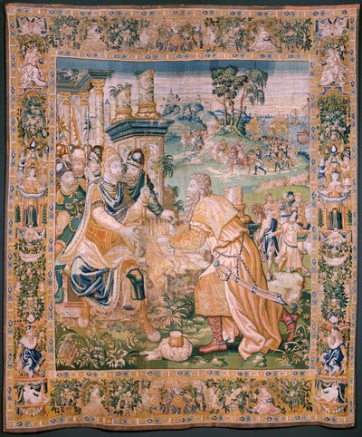 Vlaams wandtapijt. Alexander wordt een kroon aangeboden. Atelier van Oudenaarde. 384x316cm. 17e eeuw. door Flemish School