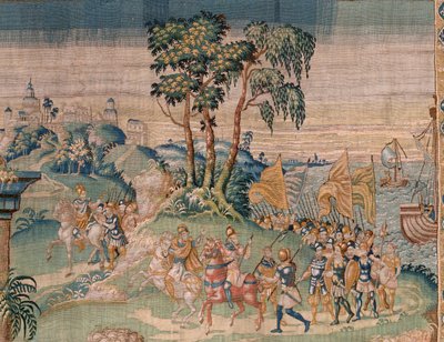 Vlaamse wandtapijt. Alexander wordt een kroon aangeboden. Atelier van Oudenaarde. 384x316cm. Inv (83024)-5 / 00009. 17e eeuw. door Flemish School