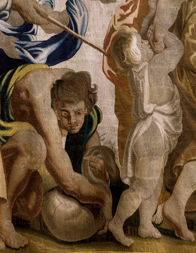 Vlaams wandtapijt. Serie Apotheose van de Eucharistie. Het verzamelen van manna door Flemish School