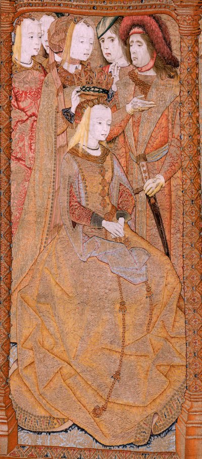 Vlaams wandtapijt. Serie Devotie van Onze Lieve Vrouw of Gouden doeken. De Kroning van de Maagd. Vierde wandtapijt in de serie. door Flemish School