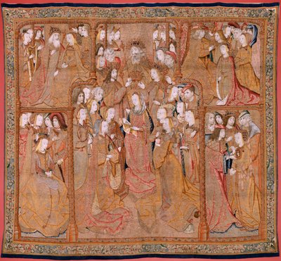 Vlaamse wandtapijt. Serie Devotie van Onze Lieve Vrouw of Gouden doeken. De Kroning van de Maagd. Vierde tapijt in de serie. Ca 1500-1510. door Flemish School