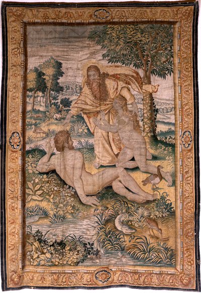 God creëert de vrouw en introduceert haar aan Adam (Dios crea a la mujer y la presenta a Adán). Ca 1630. door Flemish School