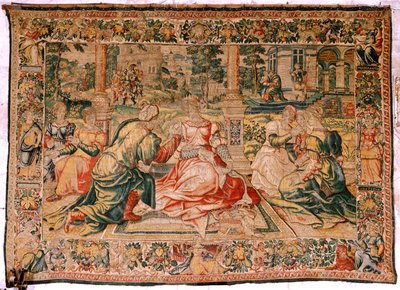 Vlaamse wandtapijt. Serie Marcus Antonius en Cleopatra. Cleopatra en haar hof. Model Carton toegeschreven aan Pieter Coecke van Aelst. Atelier Brussel(?). Tweede helft van de 16e eeuw. Stof Zijde en wol. Afmeting 310 x 435 cm. Oorsprong door Flemish School