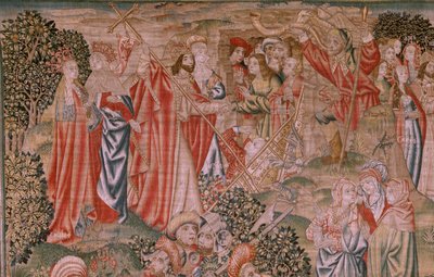 Verlossing van de mens of ondeugden en deugden. Opstanding van Christus. Achtste wandtapijt in de serie. Ca 1510. door Flemish School