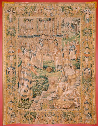 Vlaamse wandtapijt. Serie Het boek van Judith. Judith toont het hoofd van Holofernes. Negende wandtapijt in de serie. Atelier Nederland, Brussel(?). Tweede helft van de 16e eeuw. Stof Wol. Locatie Kerk van Sint door Flemish School