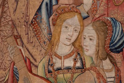 Vlaamse wandtapijt. Serie De Geschiedenis van David en Bathseba. De profeet Nathan berispt koning David. Derde paneel van de serie. Model Anoniem. Fabrikant Onbekend, Brussel. 1505. door Flemish School