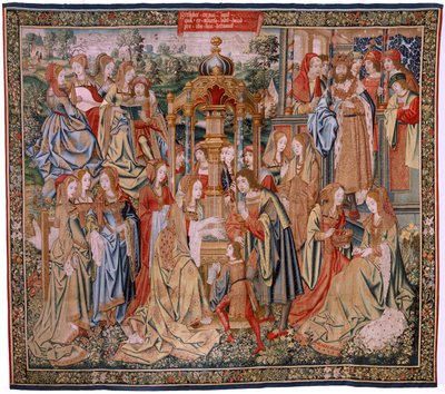 Vlaams wandtapijt. Serie De geschiedenis van David en Bathseba. Bathseba in haar bad. Eerste paneel van de serie. Model Anoniem. Manufacture Onbekend, Brussel. door Flemish School