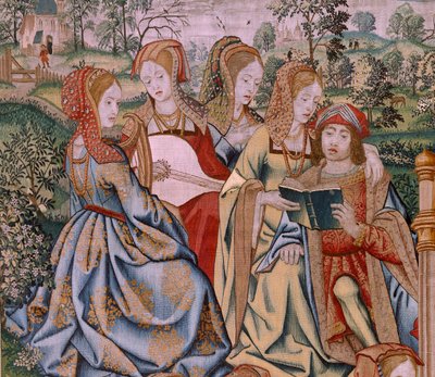 De geschiedenis van David en Bathseba. Bathseba in haar bad. Eerste paneel van de serie. door Flemish School