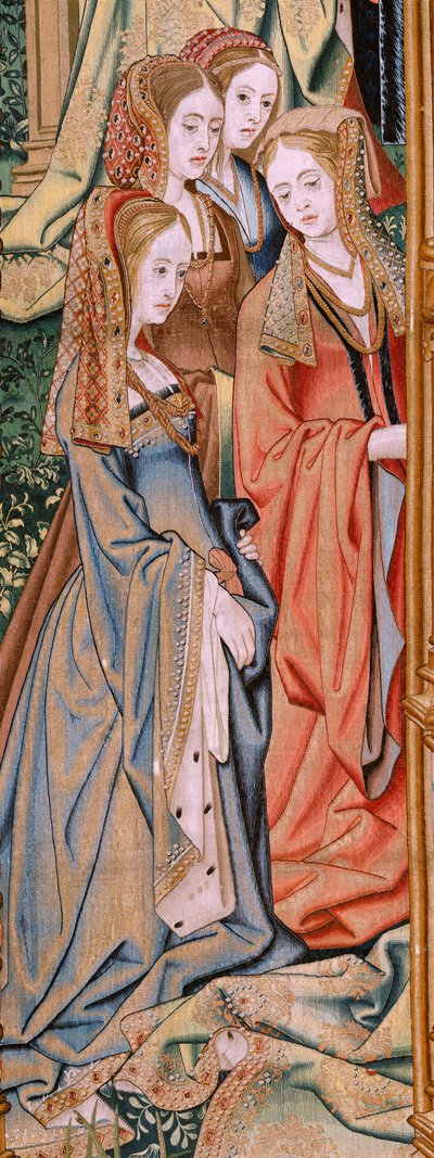 Vlaamse wandtapijt. Serie De Geschiedenis van David en Bathseba. Huwelijk van David en Bathseba (Casamiento de David y Betsabé). Tweede paneel van de serie. Model Anoniem. Fabriek Onbekend, Brussel. 1505. Stof Goud, zijde en wol. door Flemish School