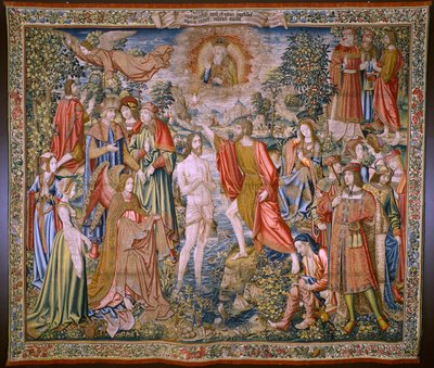 Vlaamse wandtapijt. Serie De geschiedenis van Johannes de Doper: De doop van Christus. Atelier Brussel. 1515-1520 door Flemish School