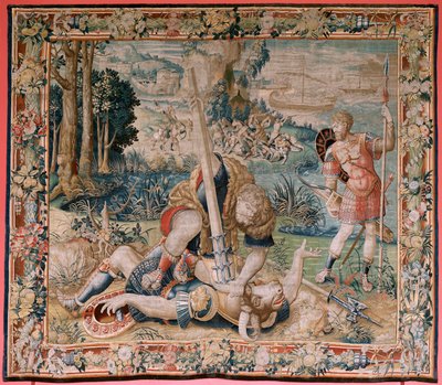 Vlaamse wandtapijt. Serie De Werken van Hercules. Hercules vecht tegen de Minotaurus. Tweede tapijt in de bestaande serie. Ca 1528. door Flemish School