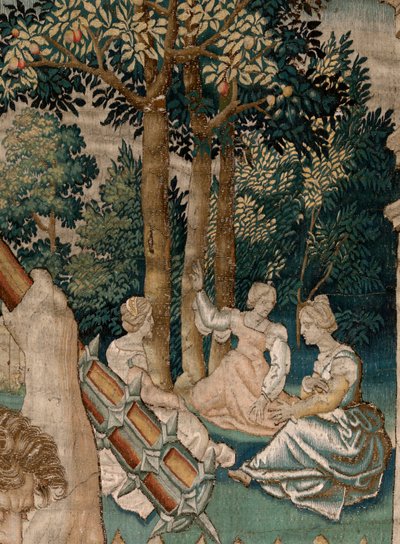 Vlaamse wandtapijt. Serie De Werken van Hercules. Hercules in de Tuin van de Hesperiden. Vijfde wandtapijt in de bestaande serie. Model Onbekend. Fabrikant Willem Dermoyen, Brussel. Ca 1528. door Flemish School