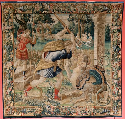 Vlaamse wandtapijt. Serie De werken van Hercules. Hercules in de Tuin van de Hesperiden. Vijfde wandtapijt in de bestaande serie. Manufacture Willem Dermoyen, Brussel. Ca 1528 door Flemish School