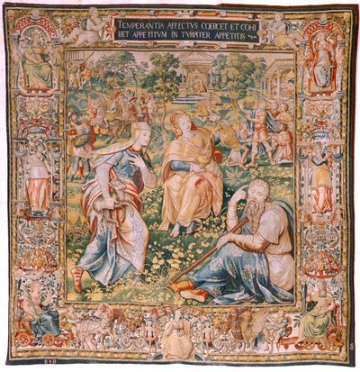 Vlaamse wandtapijt. Serie De Zeven Deugden. Gematigdheid. Ca 1560-1570. door Flemish School