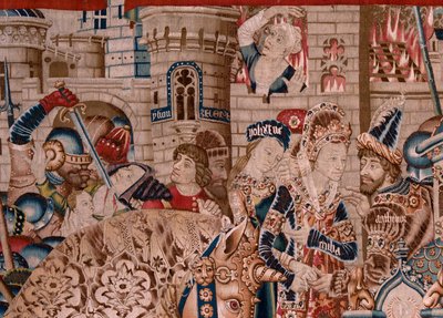 Vlaams wandtapijt. Serie De Trojaanse Oorlog. De vernietiging van Troje door Flemish School