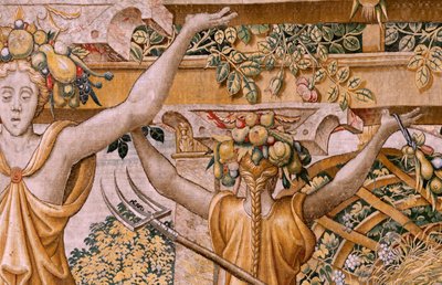 Vlaamse wandtapijt. Serie Vertumnus en Pomona. No II Vertumnus getransformeerd in een boer. Modellen Kring van Pieter Coecke Van Aelst en Léonard Thiry. Atelier onbekend, Brussel. door Flemish School