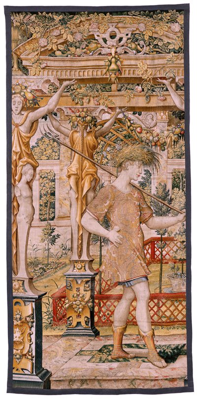Vlaams wandtapijt. Serie Vertumnus en Pomona. No II Vertumnus getransformeerd in een boer. Eerste deel. door Flemish School