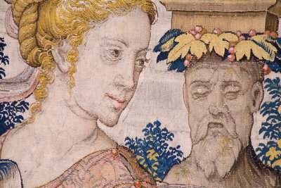 Vertumnus en Pomona: Vertumnus als landbouwer (detail) door Flemish School