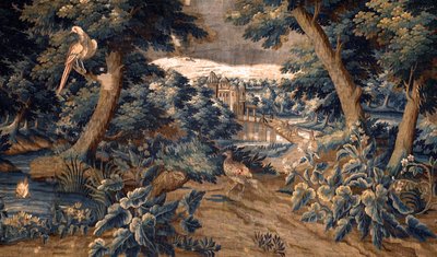 Vlaamse wandtapijt. Verdure. Eind 17e-begin 18e eeuw. Eigendom van de kerk Sint-Walburgakerk Oudenaarde (Dekenij van de Sint-Walburga). (detail) door Flemish School