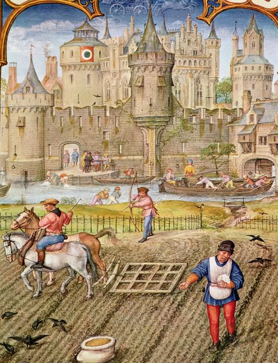 Fol.10v Maand Oktober: Zaaien, uit Breviarium Grimani, c.1515 door Flemish School